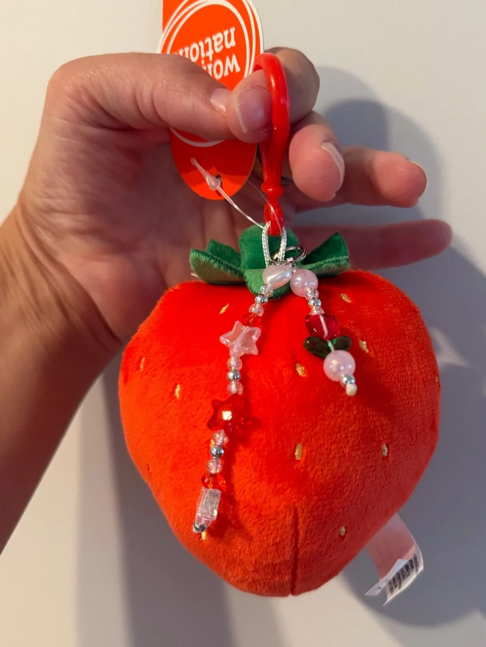 NWT Wonder Nation Girls Strawberry Plush Keychain Beaded Bag Backpack Charm, Red
